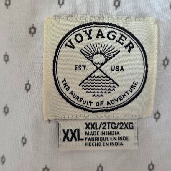 Voyager Mens 2XL Button Front Shirt White Geometric Print Short Sleeve Collar - Picture 5 of 7